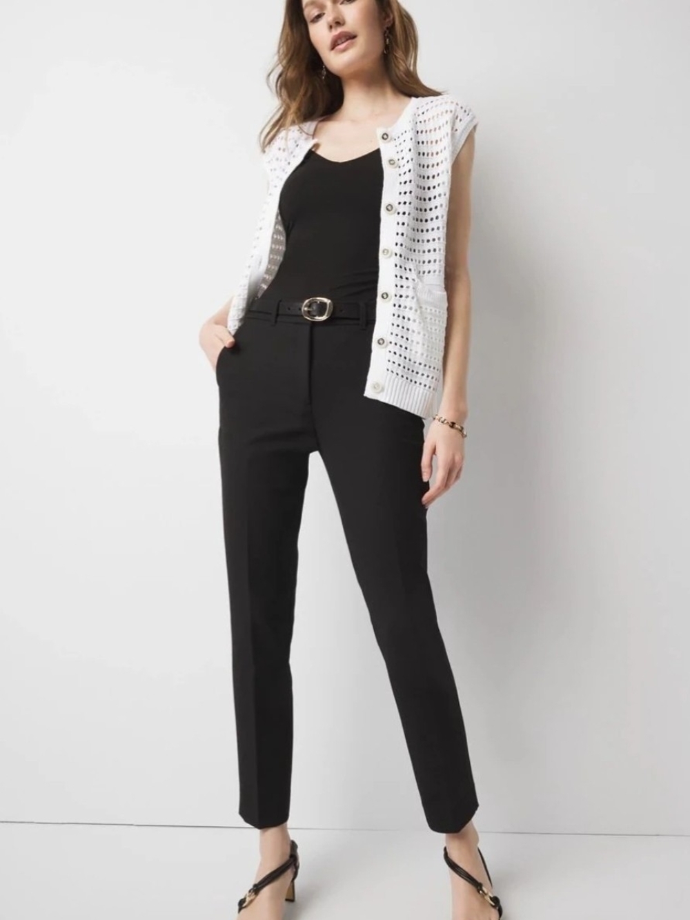 'The Slim'  Leg Ankle Pants W/ Jeweled Flower W/ Jeweled Flower Buttons